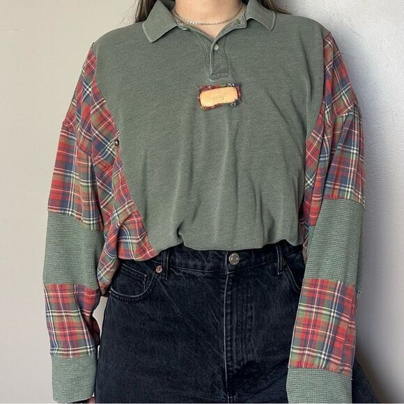 Reworked Upcycled Wrangler Long Sleeve Western Cowgirl Plaid Flannel Shirt Top - Picture 5 of 5